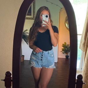 Ripped High Waisted Denim Shorts
